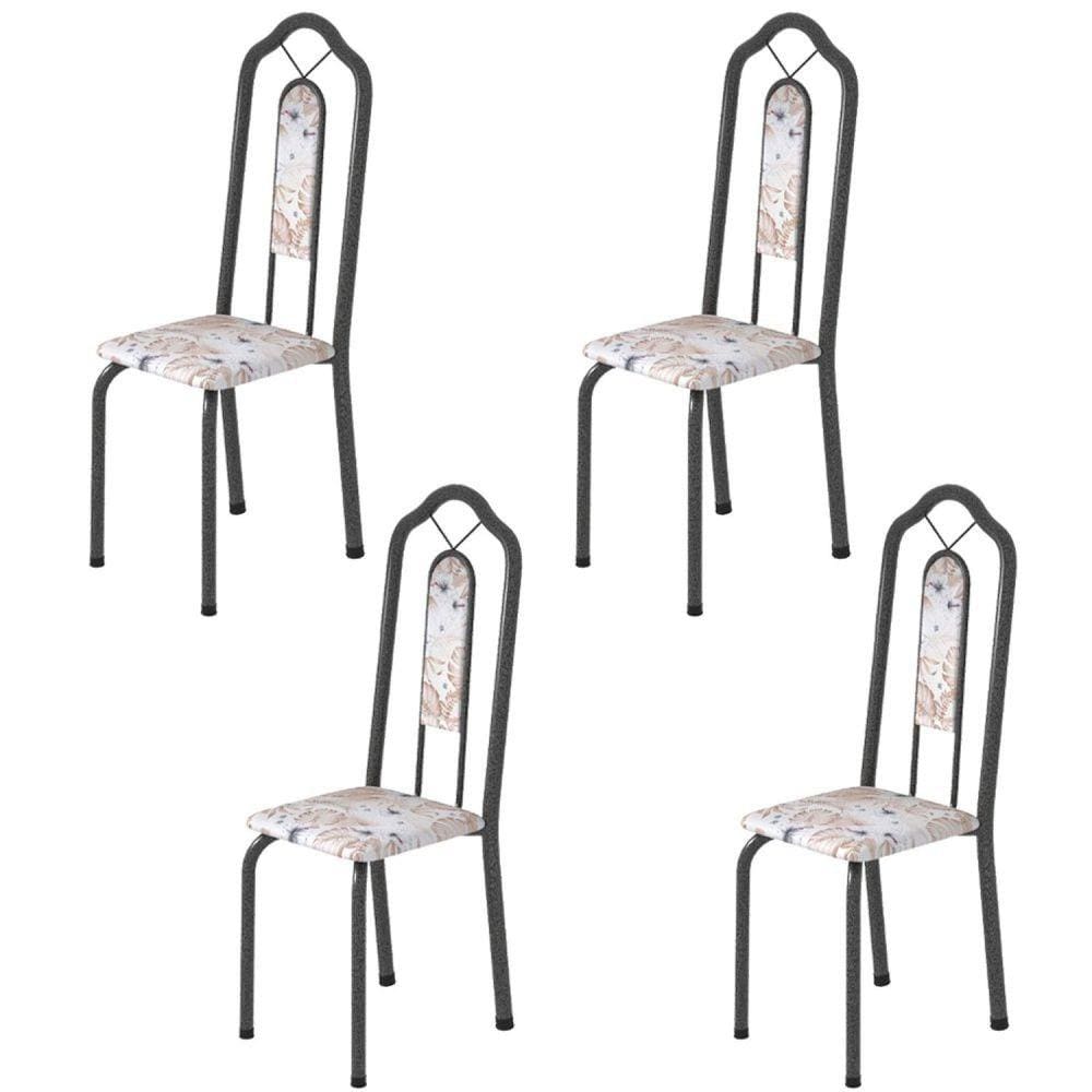 Kit 4 Cadeiras Tubular Bianca Soma Móveis Martelado Prata/Botanic Bege