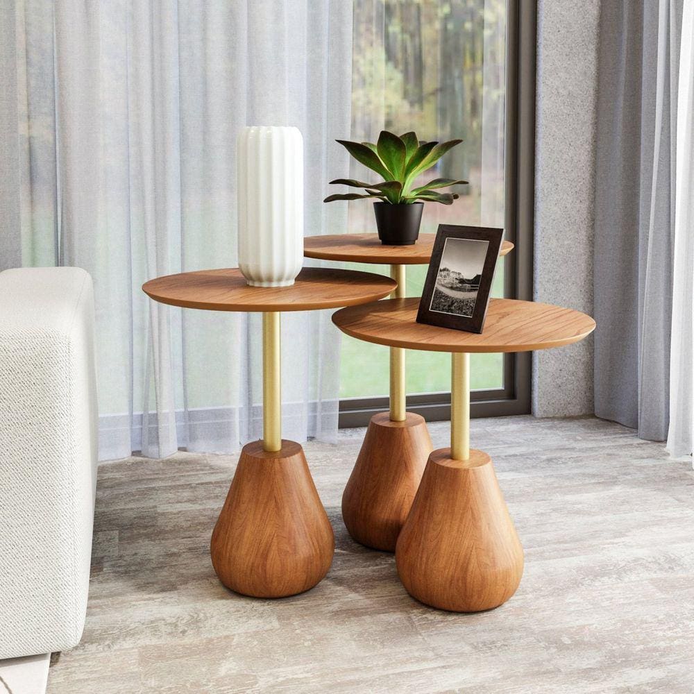 Mesa Auxiliar para Sala de Estar Duna Média Champagne/Dourado
