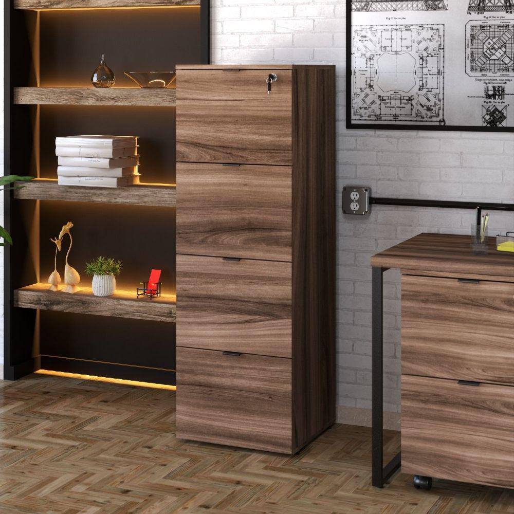 Gaveteiro Arquivo 4 Gavetas para Pastas Suspensas Kuaq40 Kuadra Espresso Móveis Nogal/Preto Ônix