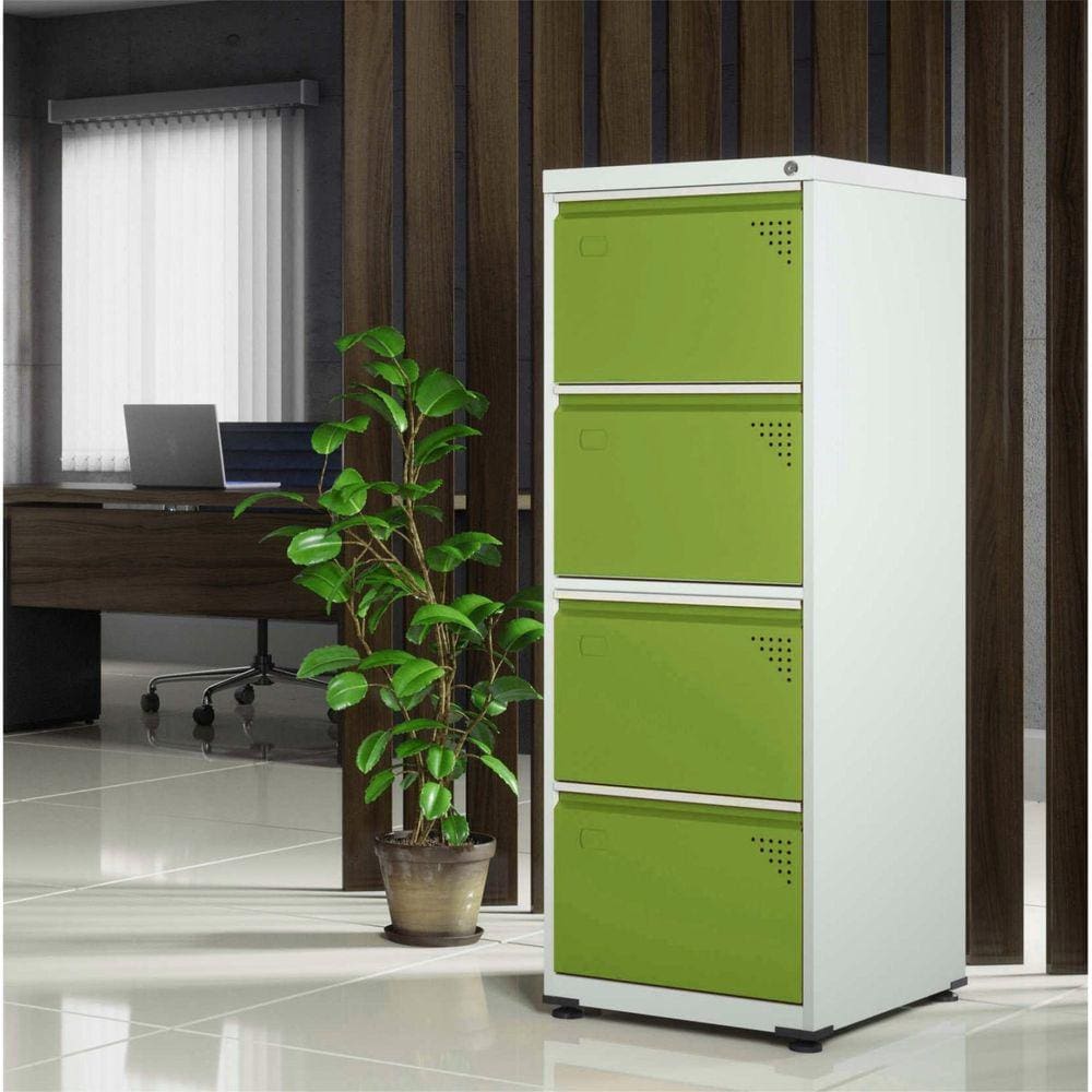 Gaveteiro Arquivo de Aço 4 Gavetas Pandin Móveis Cinza/Verde Miró
