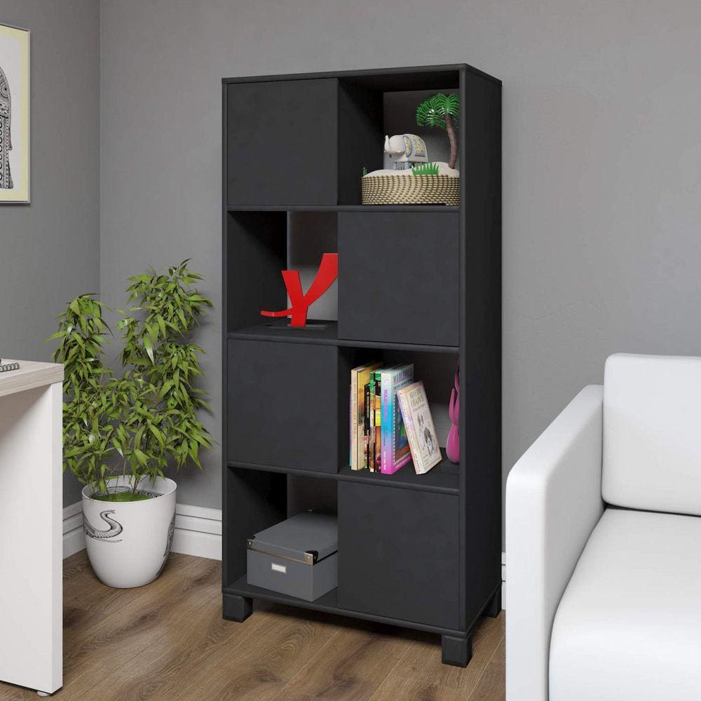 Armário para Escritório com 8 Nichos 4 Portas Dubai Espresso Móveis Preto