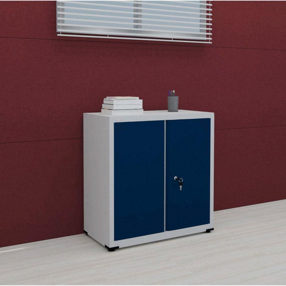 Armário de Aço 2 Portas com Chave AP406SL Pandin Móveis Cinza/Azul Del Rey