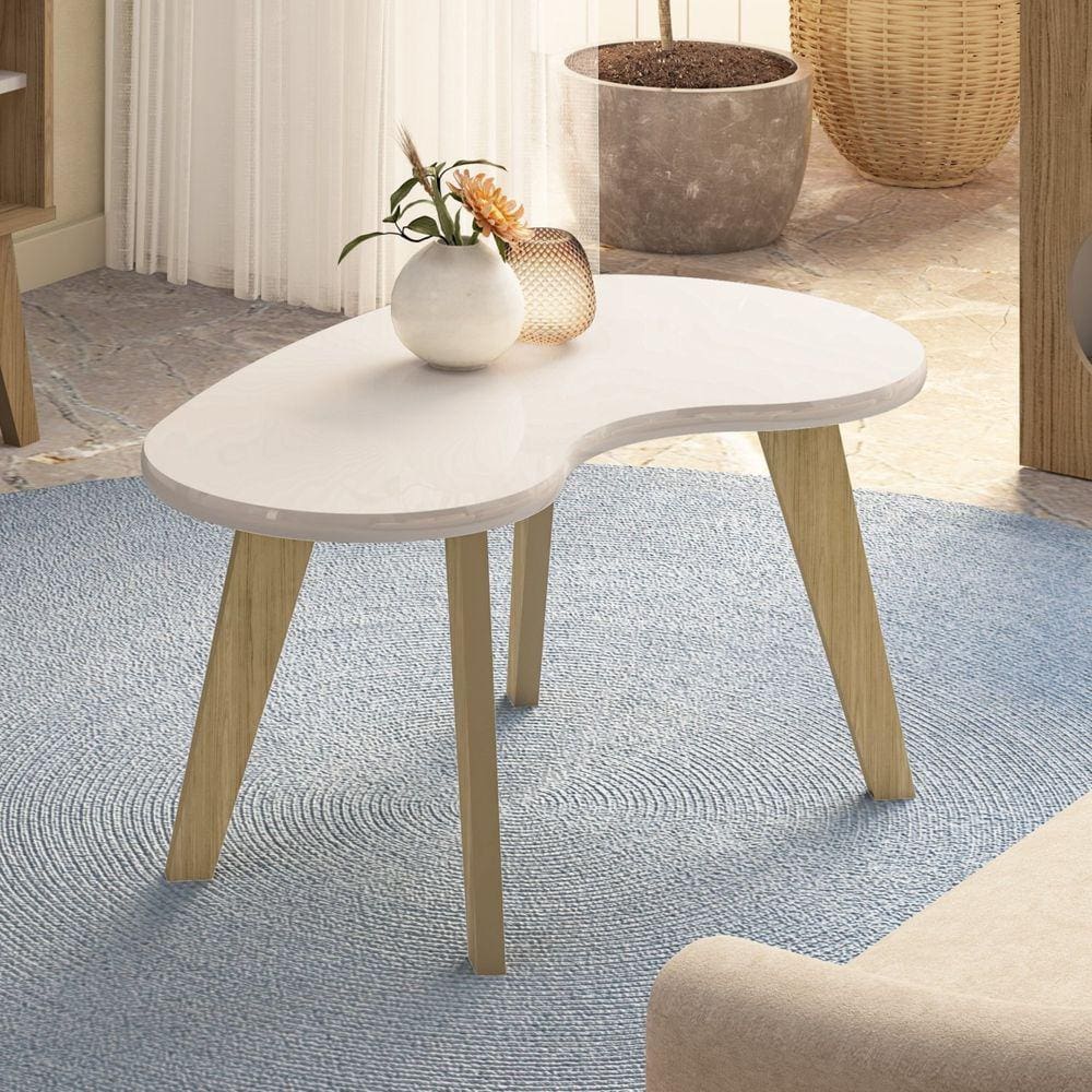 Mesa de Centro Design Orgânico e Componível Versátile Off White/Carvalho