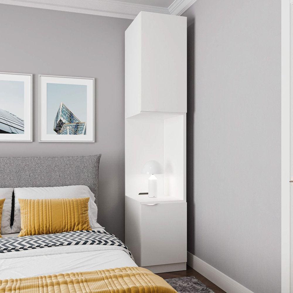 Mesa de Cabeceira Modular Direita 2 Portas 1 Gaveta Hera CabeCasa MadeiraMadeira Branco Geada