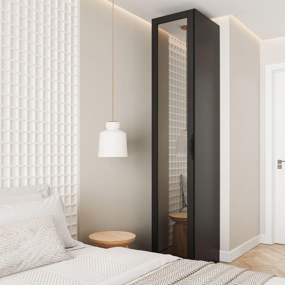 Guarda Roupa Modulado 1 Porta Reflecta com 6 Prateleiras Hera CabeCasa MadeiraMadeira Preto