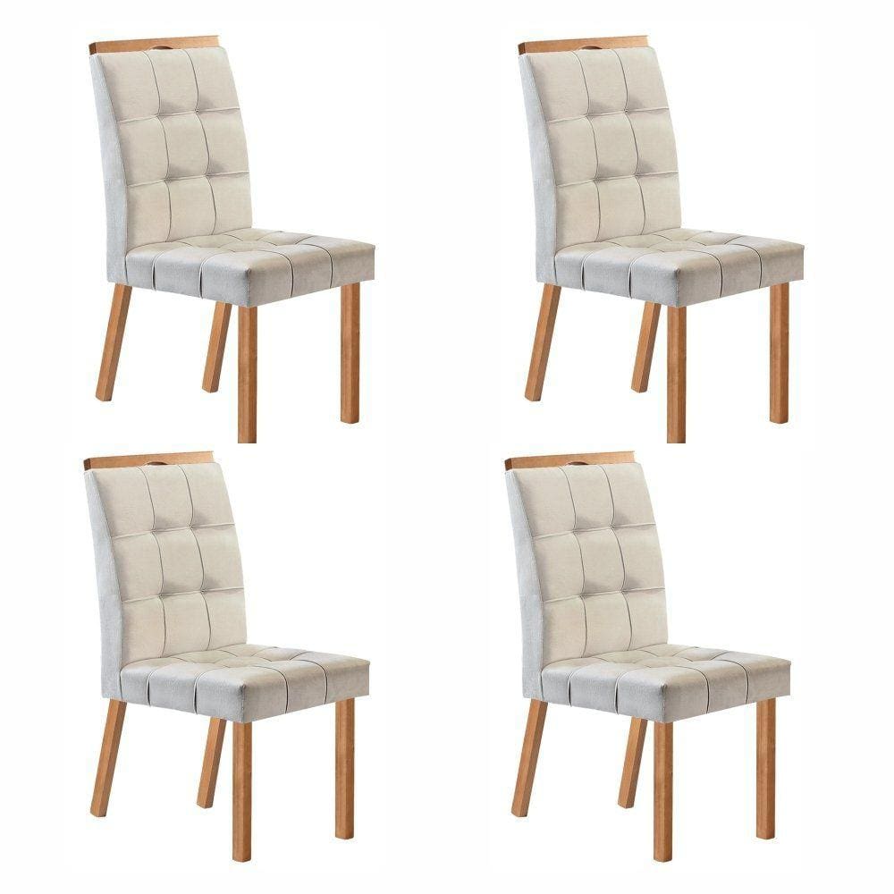 Conjunto com 4 Cadeiras Madeira Maciça e Estofada 99,5x45,5x74,5cm Sophia Champagne