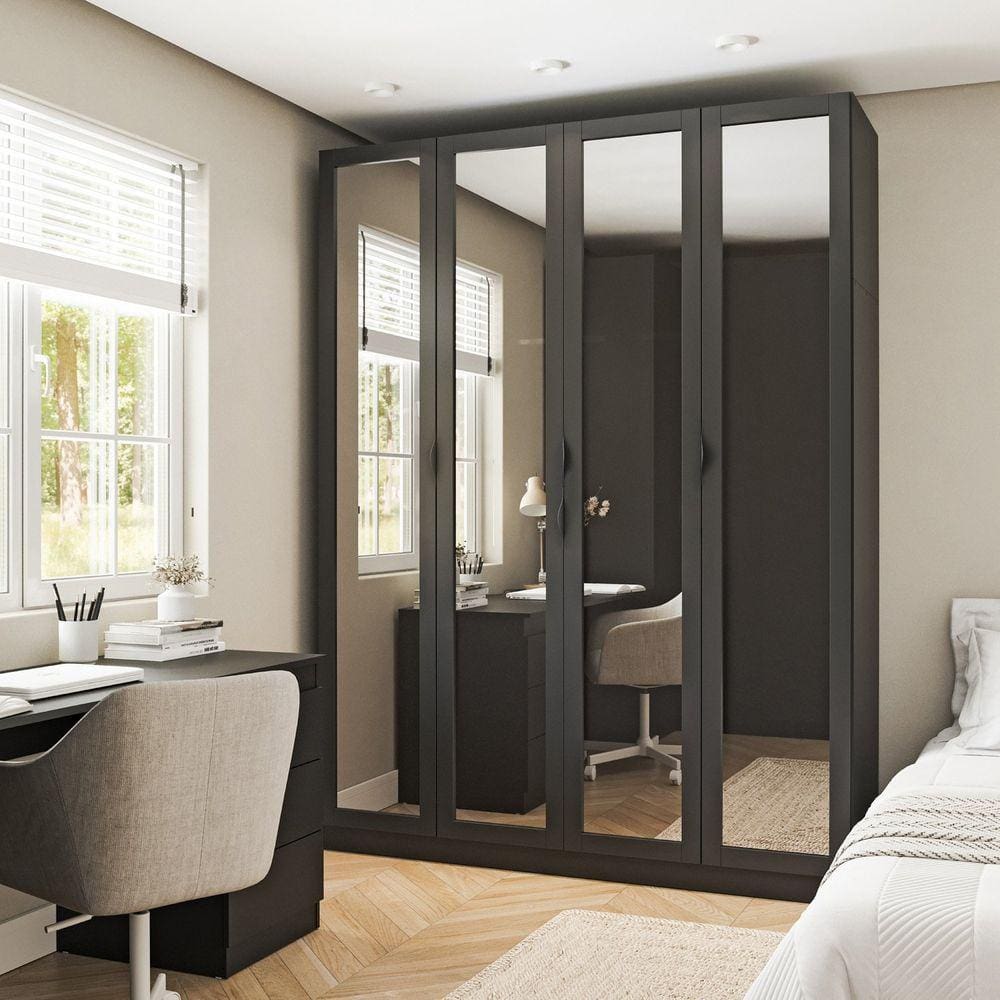 Guarda Roupa Modulado 4 Portas Reflecta Hera CabeCasa MadeiraMadeira Preto