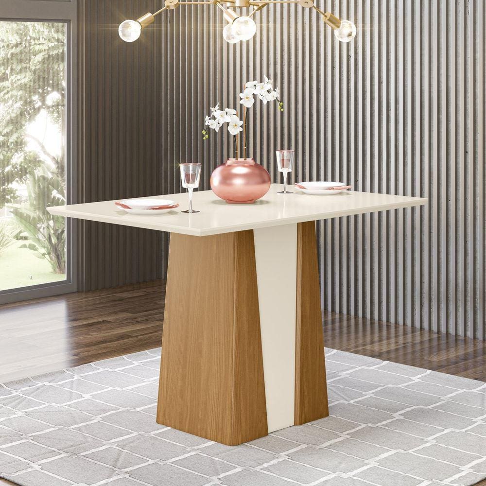 Mesa de Jantar 120cm Orus Móveis Henn Marrom/Off White
