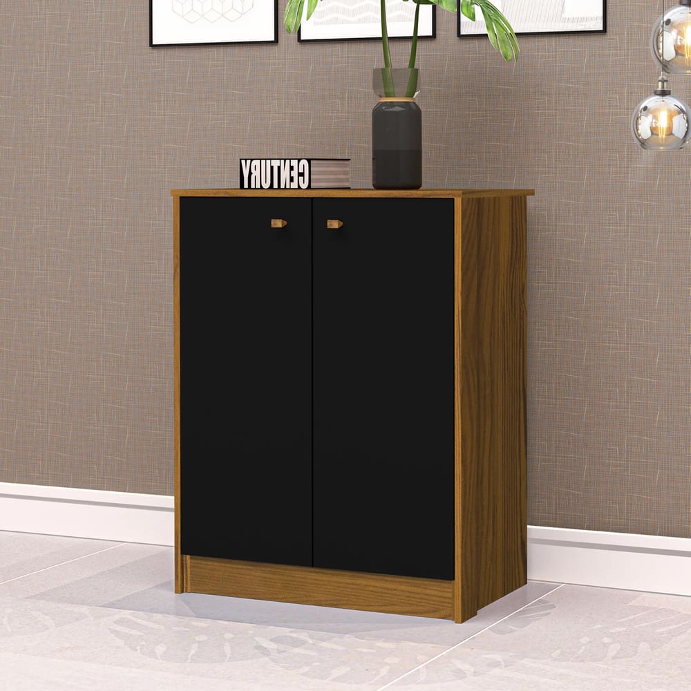 Armário para Escritório Baixo 2 Portas Office J&A Móveis Marrom/Preto