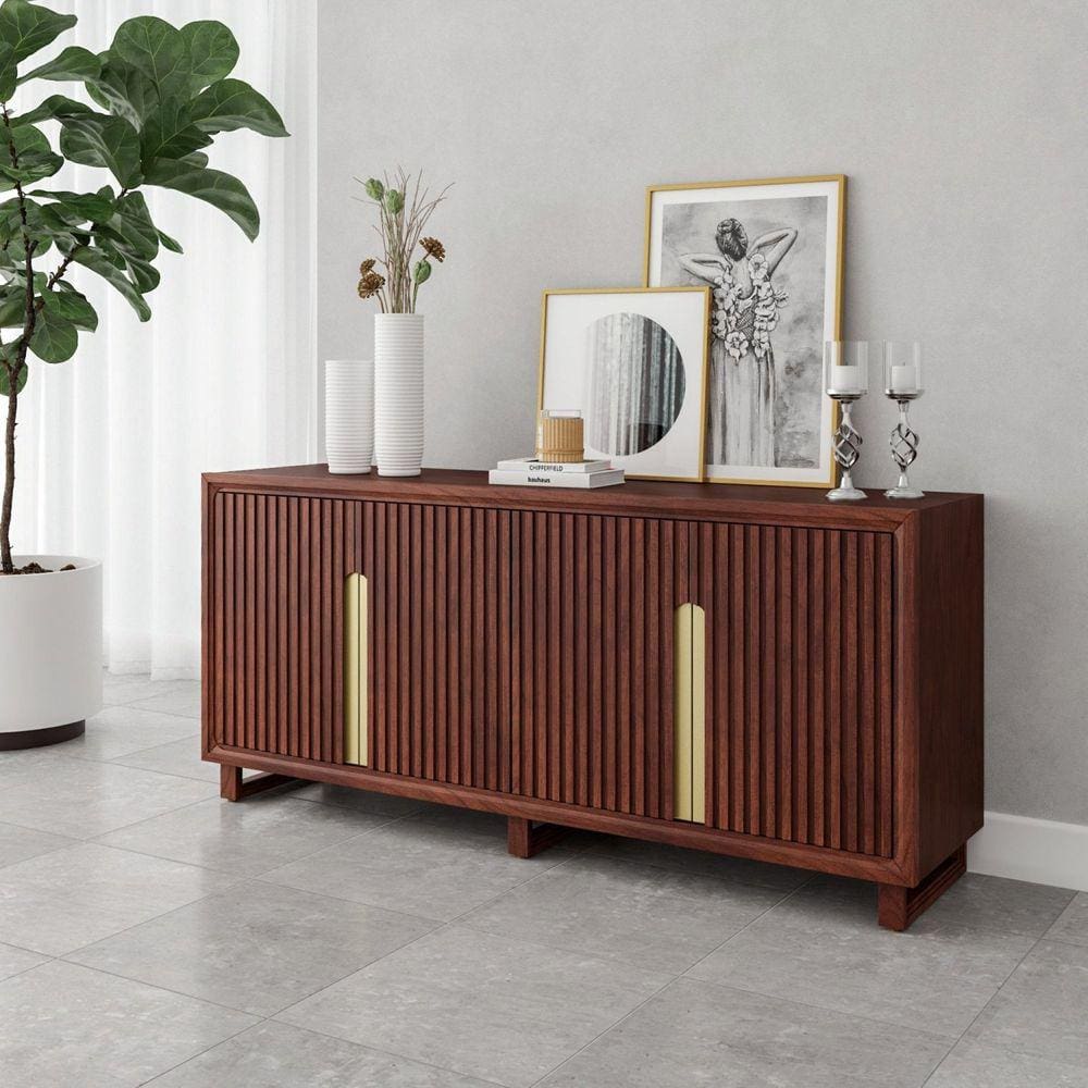 Buffet em Madeira Maciça com Verniz New Alunis Castanho/Dourado