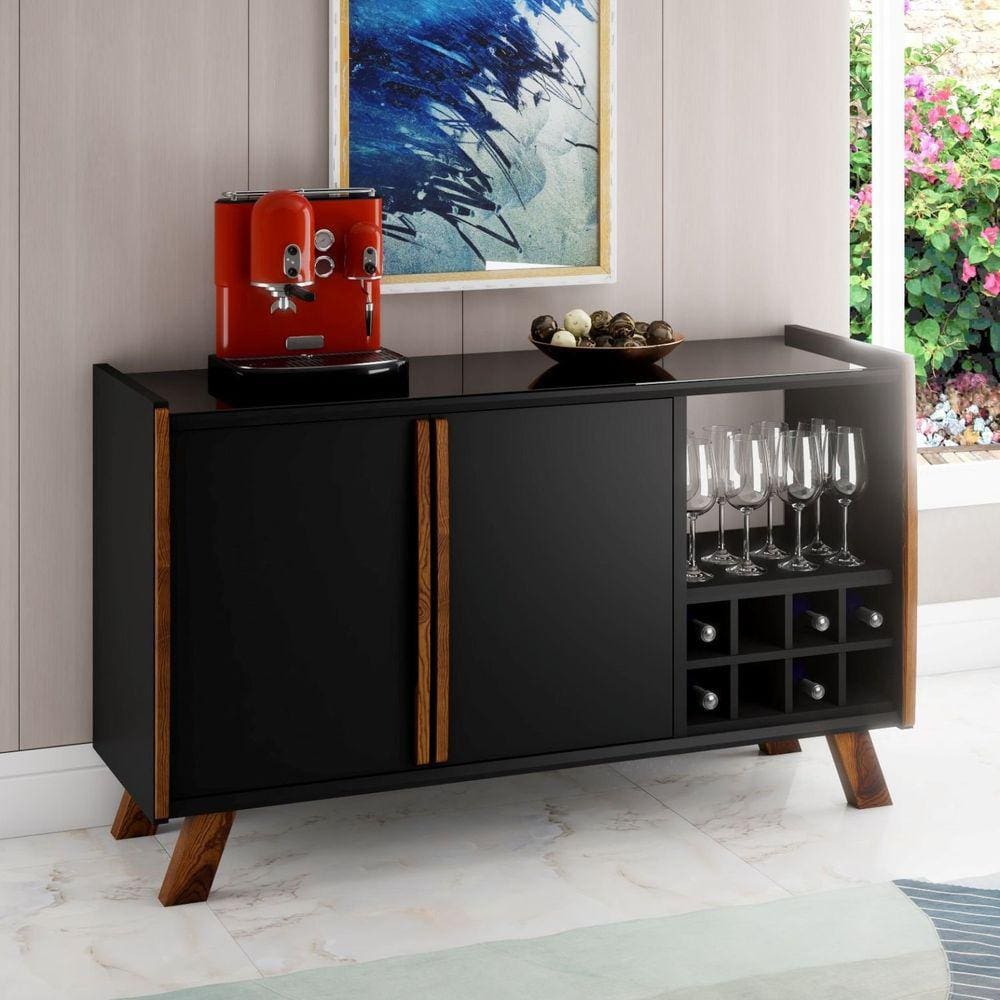 Buffet Aparador 140cm com Adega 2 Portas 1 Nicho Monaco Sonetto Móveis Nogal/Preto