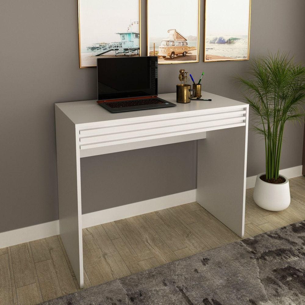 Escrivaninha com Ripado 90cm 1 Gaveta ME4173 Espresso Móveis Branco