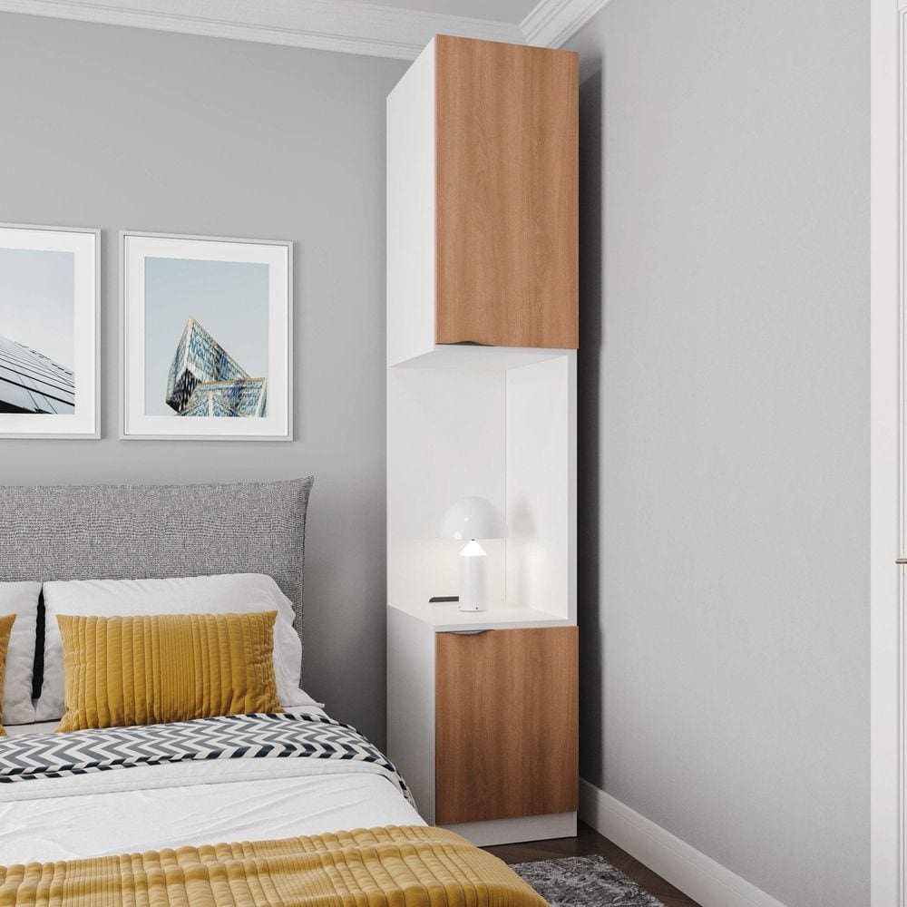 Mesa de Cabeceira Modular Direita 2 Portas 1 Gaveta Hera CabeCasa MadeiraMadeira Branco Geada/Louro