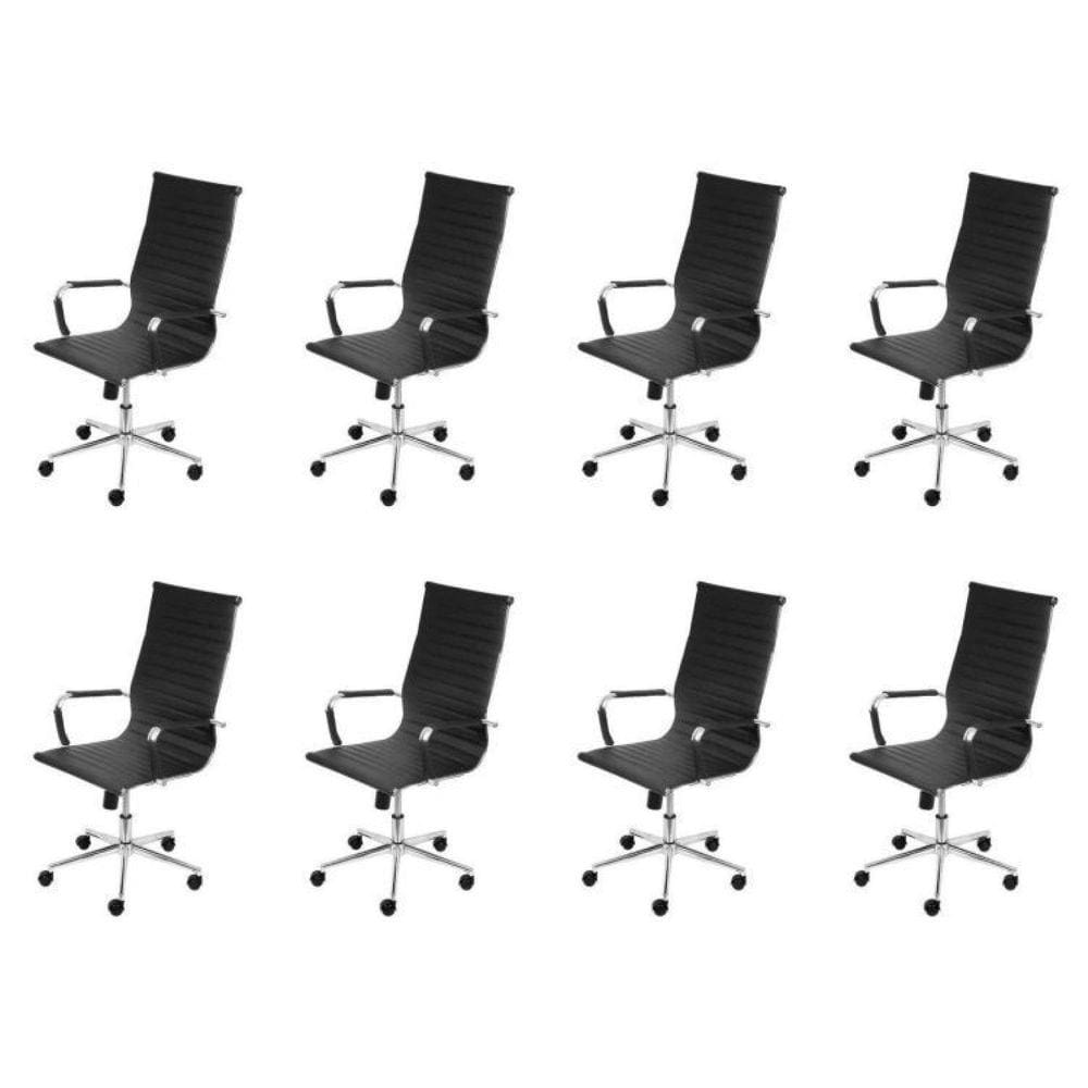 Kit 8 Cadeiras para Escritório Presidente Esteirinha com Relax Sintético 3301 Or Design Preto