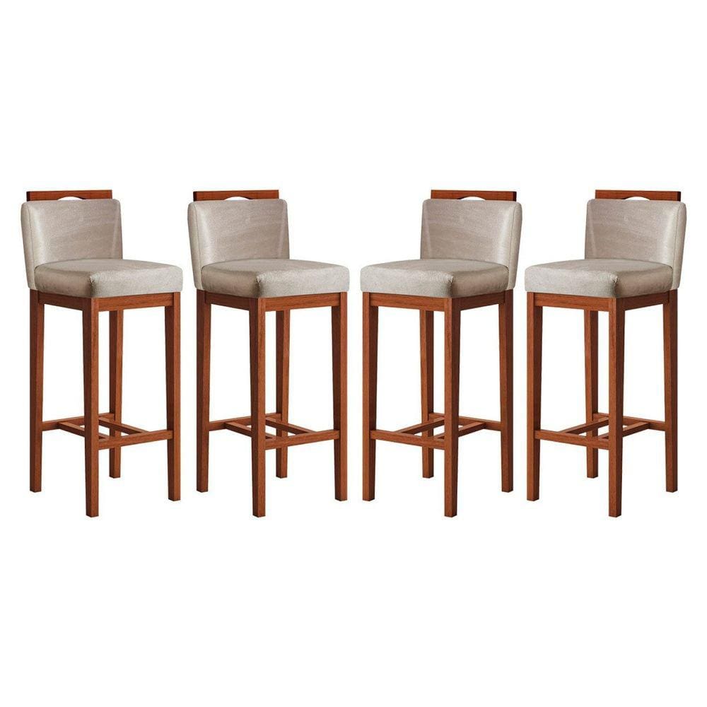 Conjunto 4 Banquetas Alta em Madeira Maciça Libéria CCS Interiores Pinhao/Bege