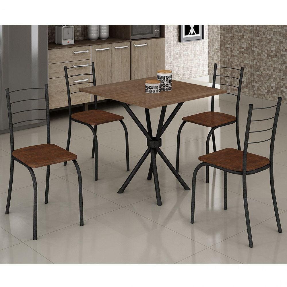 Conjunto Mesa Rendonda 4 Cadeiras Imbuia Rio Móveis Teixeira Martelado/Marrom/Imbuia