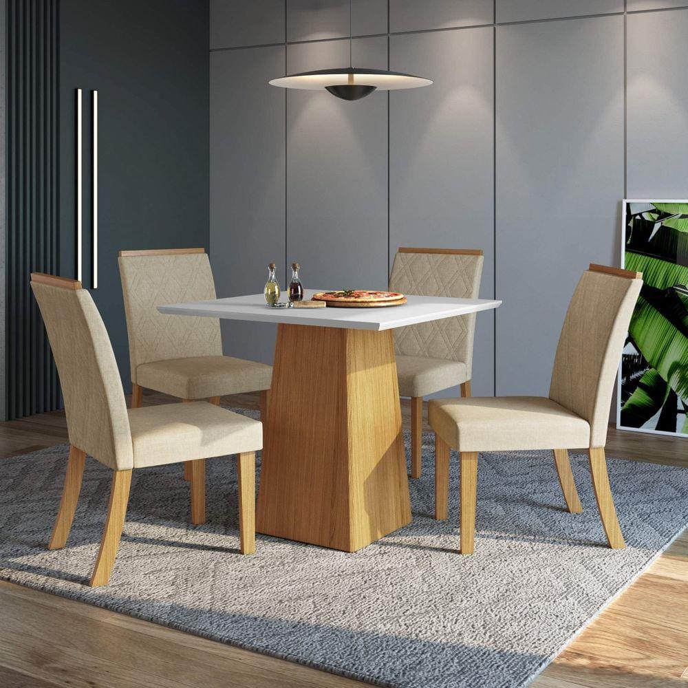 Conjunto Sala de Jantar 4 Cadeiras Rafaela Espresso Móveis Marrom/Off White/Linho