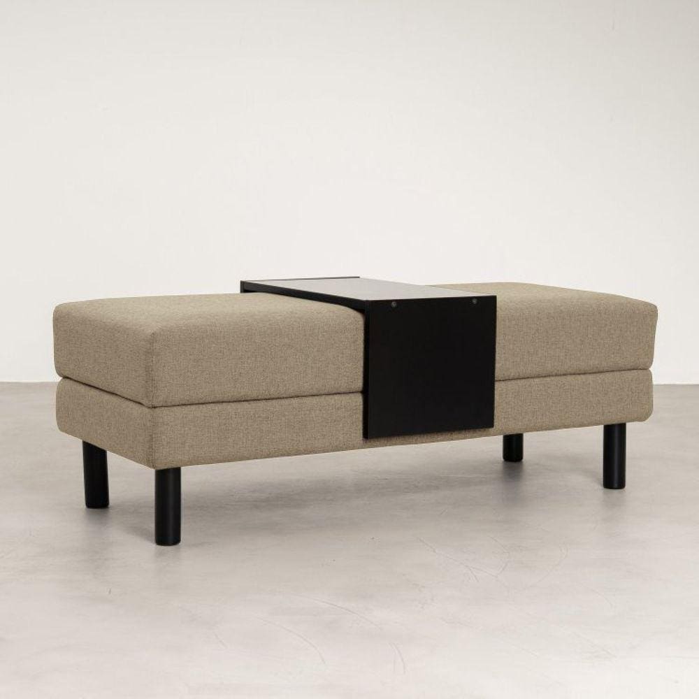 Conjunto Puff Baú 120cm e Bandeja Antúrio CabeCasa MadeiraMadeira Bege/Preto