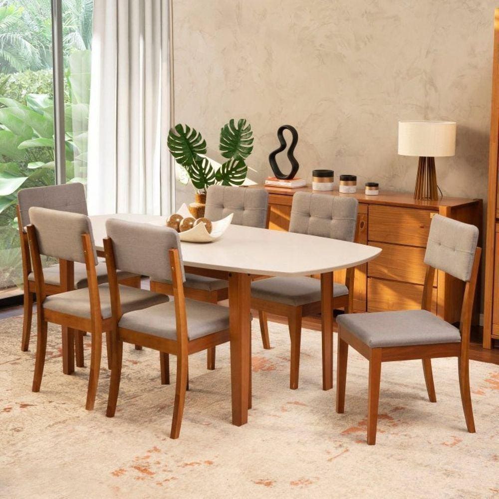 Conjunto Mesa de Jantar e 6 Cadeiras Tiê CabeCasa MadeiraMadeira Amêndoa/Cinza
