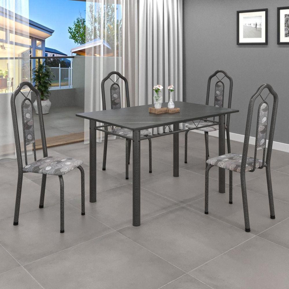 Conjunto de Mesa 120x75cm Tampo Ardósia com 4 Cadeiras Bianca Soma Móveis Paraopeba/Mart Prata/Ardósia Indiano