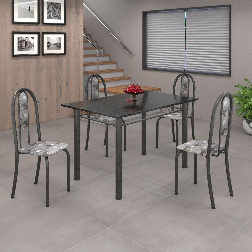 Conjunto de Mesa 120x75cm Tampo em Ardósia com 4 Cadeiras Iris A Soma Móveis Paraopeba/Martelado Prata/Ardósia