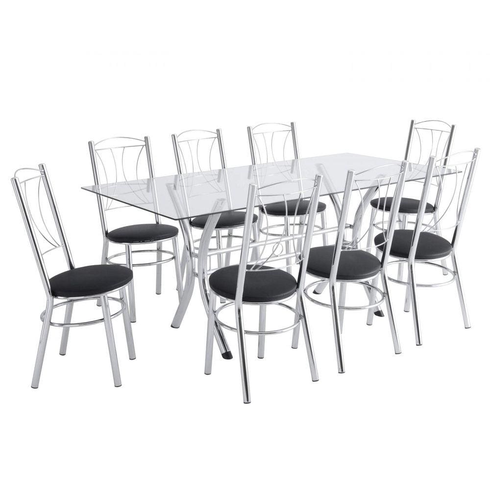 Conjunto Mesa 8 Cadeiras Cromado Unimovel Móveis Preto