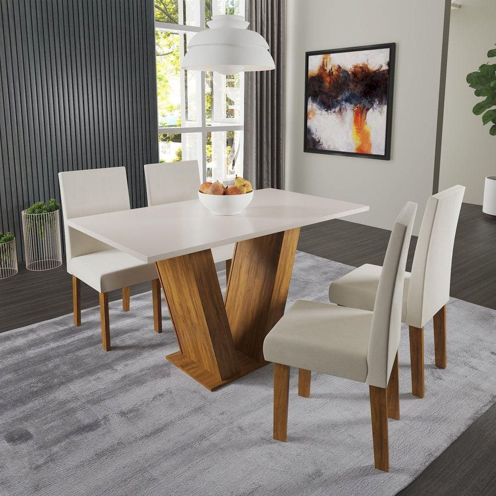 Conjunto Sala de Jantar Mesa Medelin com 4 Cadeiras Venus Viero Pinho/Blonde/Bege