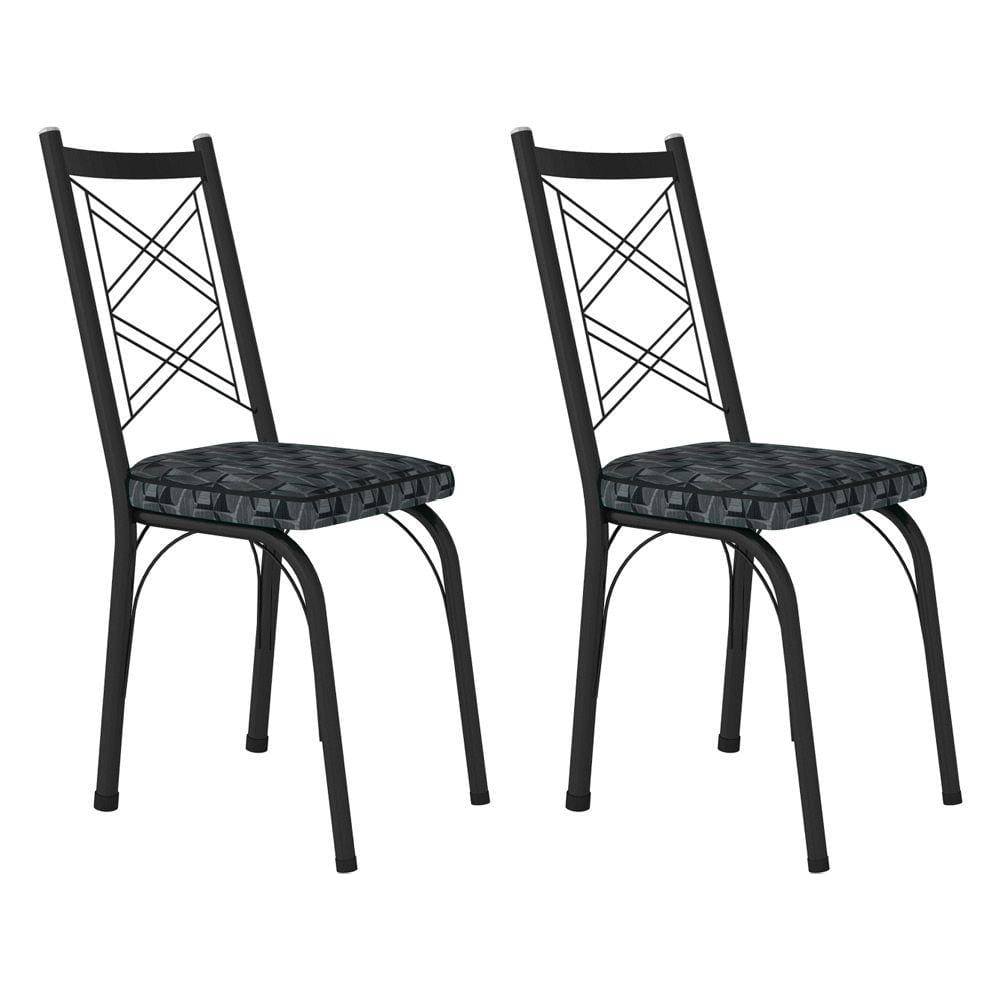 Kit 2 Cadeiras de Cozinha Delaware Estampado Mosaico Silver Pés de Ferro Preto - Pallazio