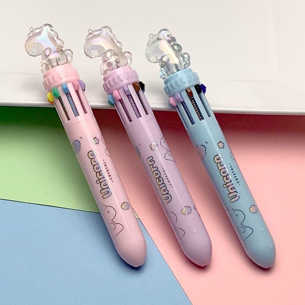 Caneta de 10 Cores Kawaii Unicórnio - Papelaria Fofa