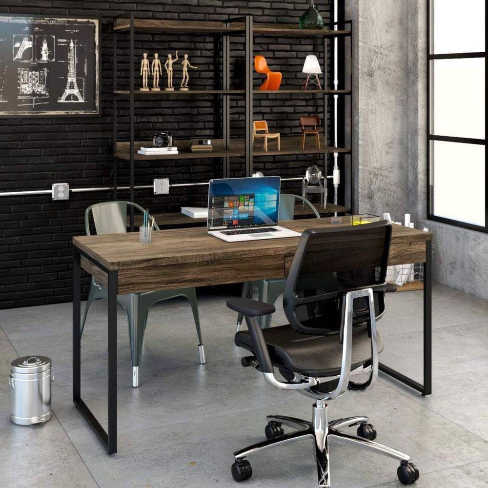 Mesa para Escritório 150cm 2 Gavetas Kuadra Compace Carvalho Dark