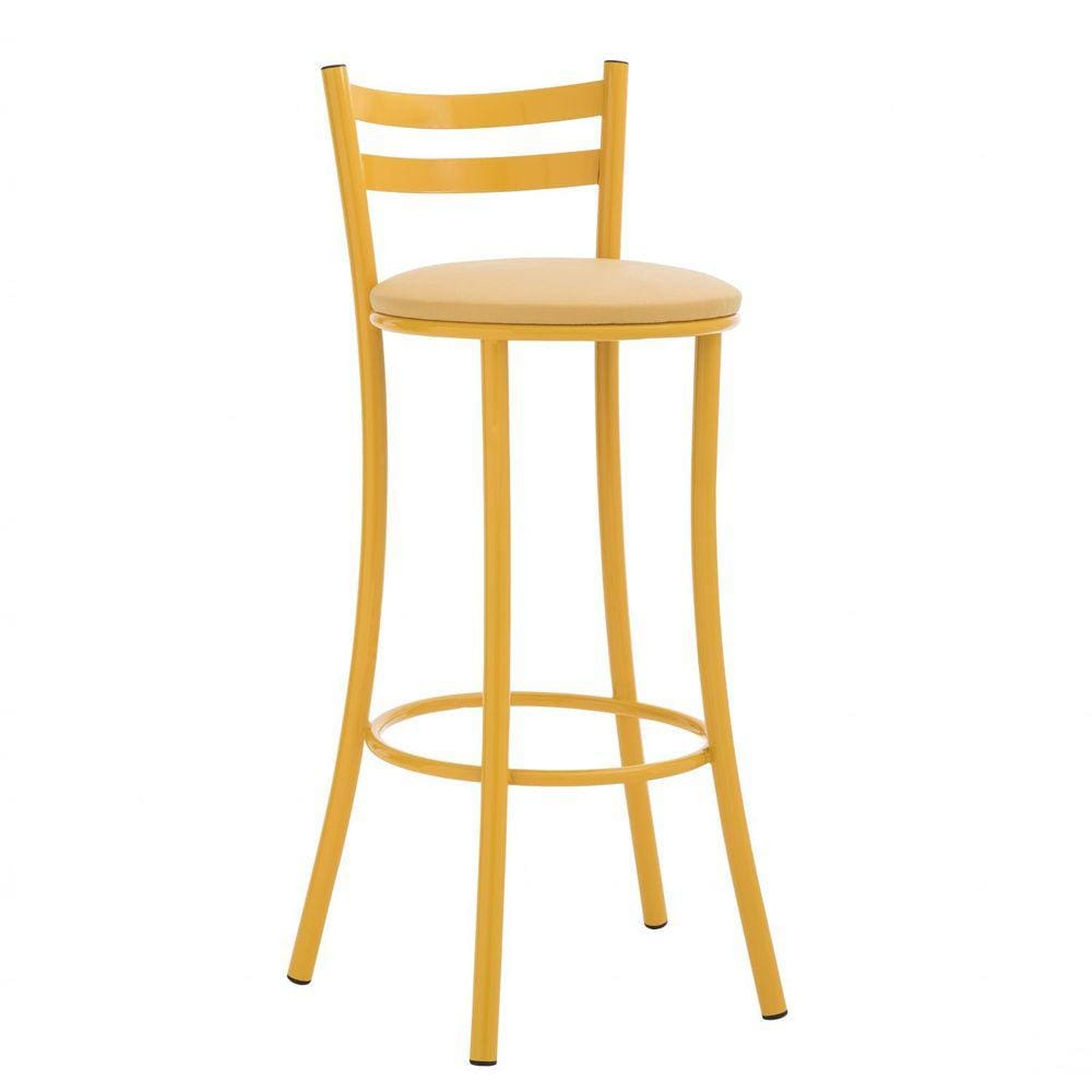 Banqueta Alta em Aço para Cozinha com Encosto Amarelo