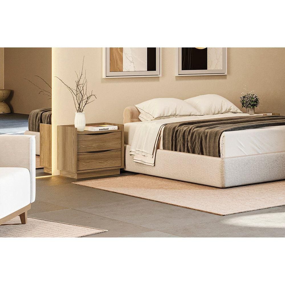 Mesa de Cabeceira 52cm X 54cm 2 Gavetas Nogueira
