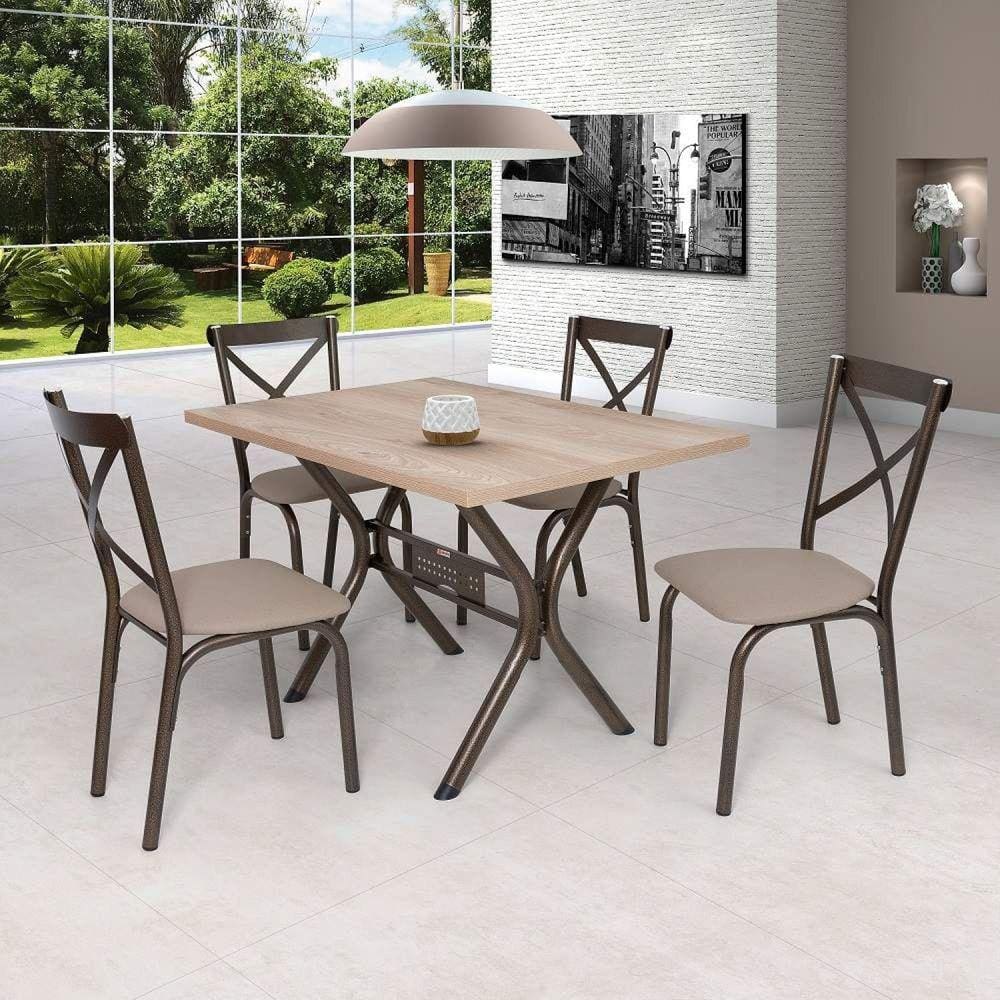 Conjunto de Mesa 4 Cadeiras Karina Ciplafe Bronze/Linho Bege