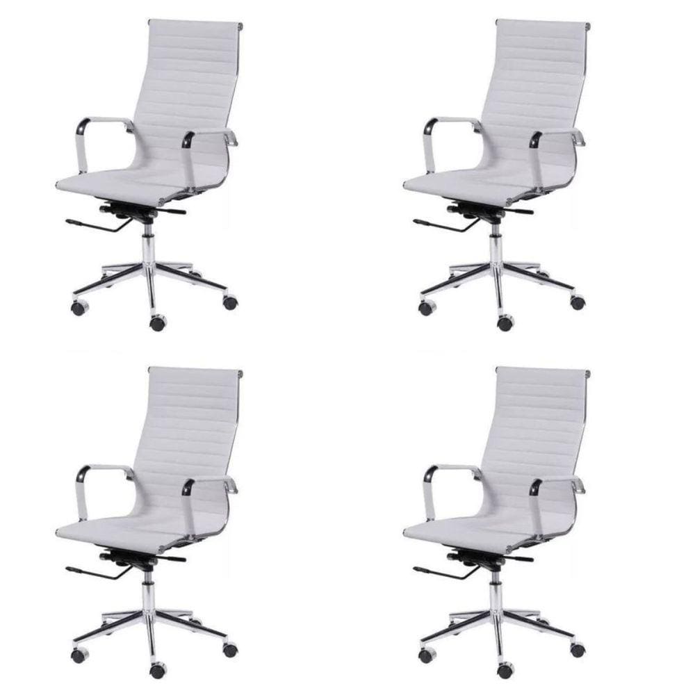 Kit 4 Cadeiras para Escritório Presidente Esteirinha com Relax Sintético 3301 Or Design Branco