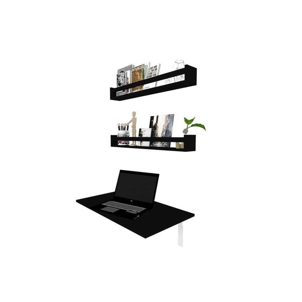 Kit com 1 Escrivaninha Suspensa 60cm e 2 Prateleiras Bramov Móveis Preto