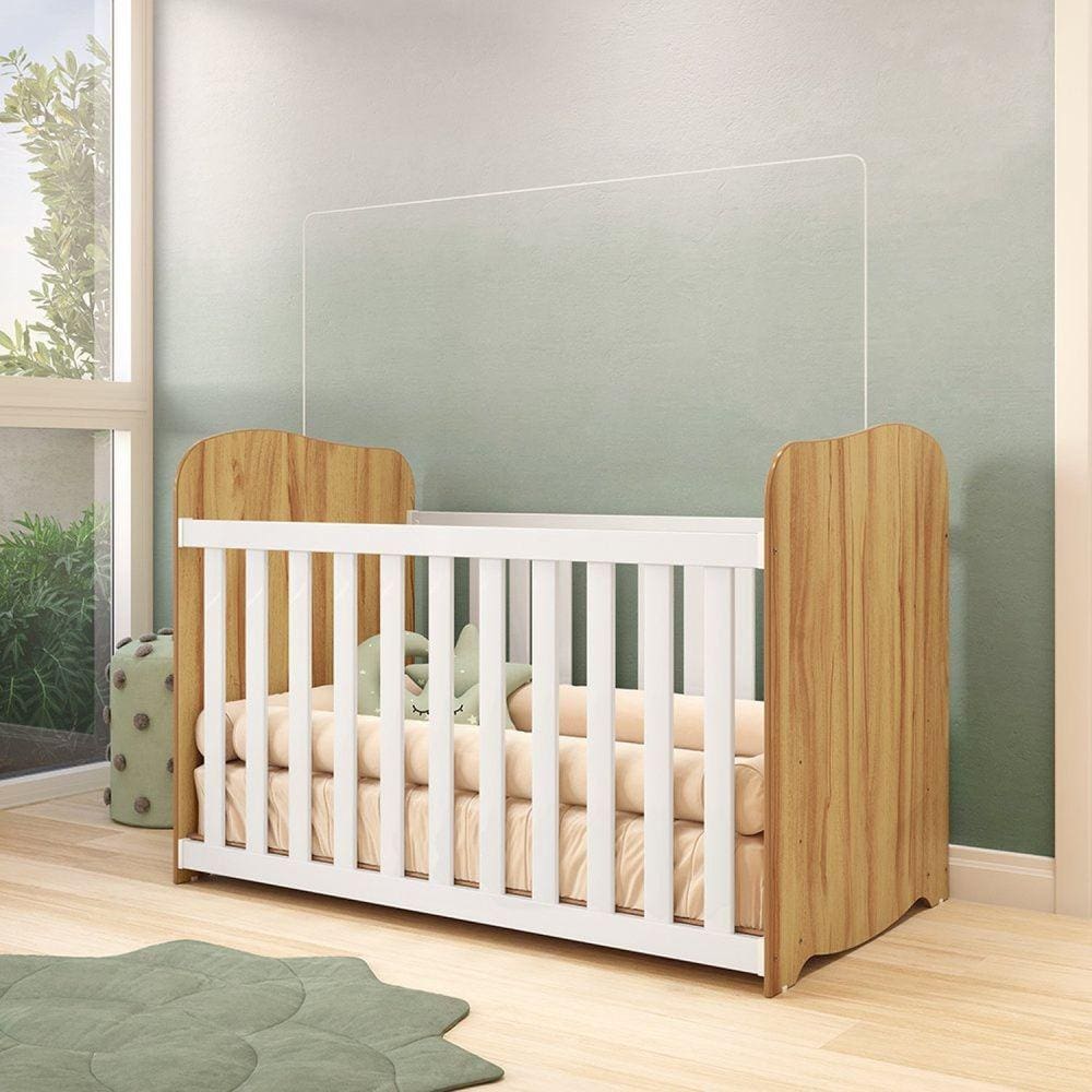 Berço Americano Simples 100% Mdf Mimo Branco Brilho/Amêndoa