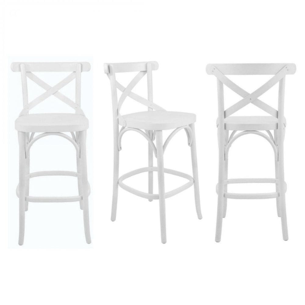 Conjunto 3 Banquetas X Texas Madeira Tauarí Maciça Laqueado Gamma Móveis Branco