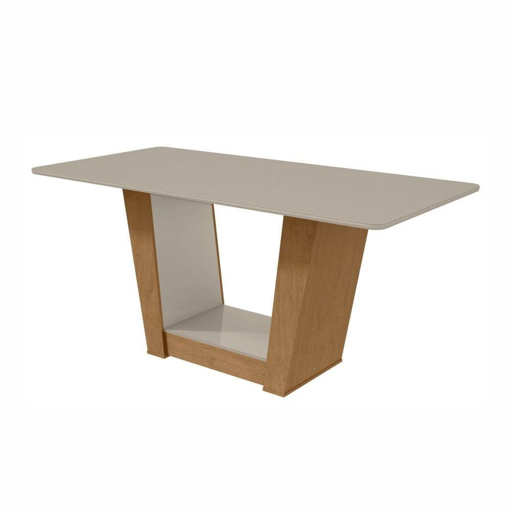 Mesa de Jantar 160x80cm Tampo MDF/Vidro Apogeu Móveis Lopas Amêndoa Clean/Off White