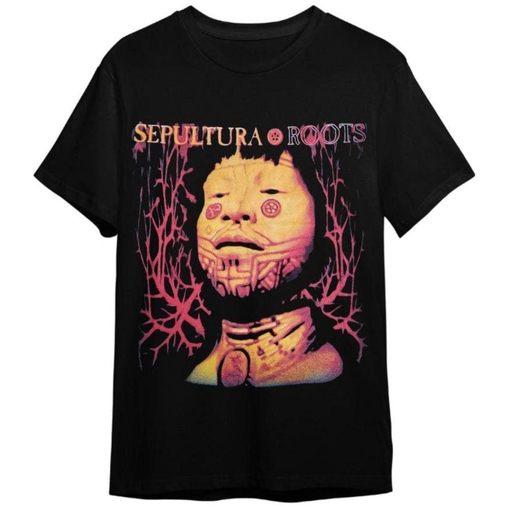 Camiseta Sepultura Roots Banda De Rock Preta Unissex 100% Algodão