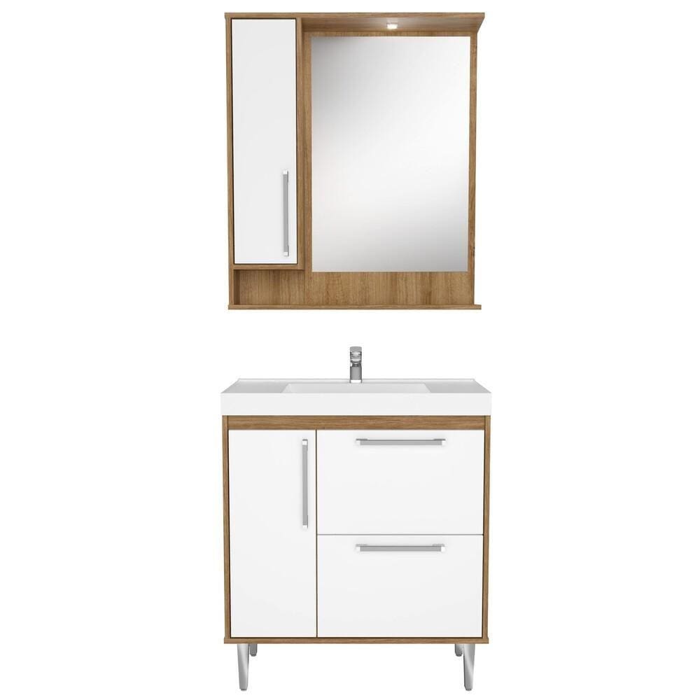 Gabinete Banheiro Com Cuba E Espelheira 80Cm Multimóveis Cr10065 Me/Branco