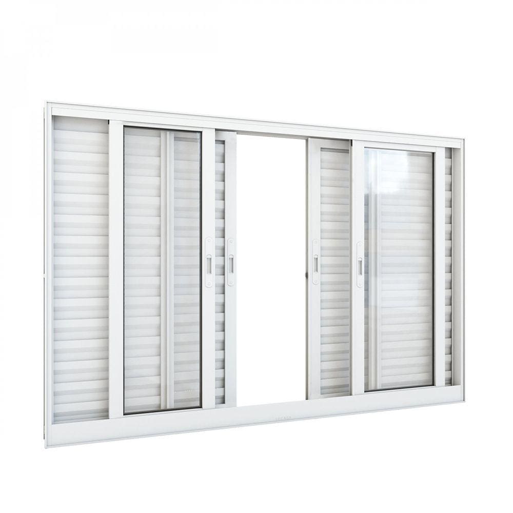 Janela de Alumínio Veneziana 100x200cm 6 Folhas com Grade Lucasa Alumínios Branco