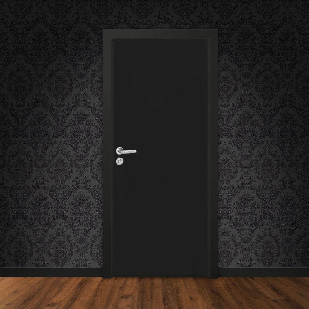 Kit Porta de Madeira 210x70cm Lisa Laqueada Direita Moldufama Preto