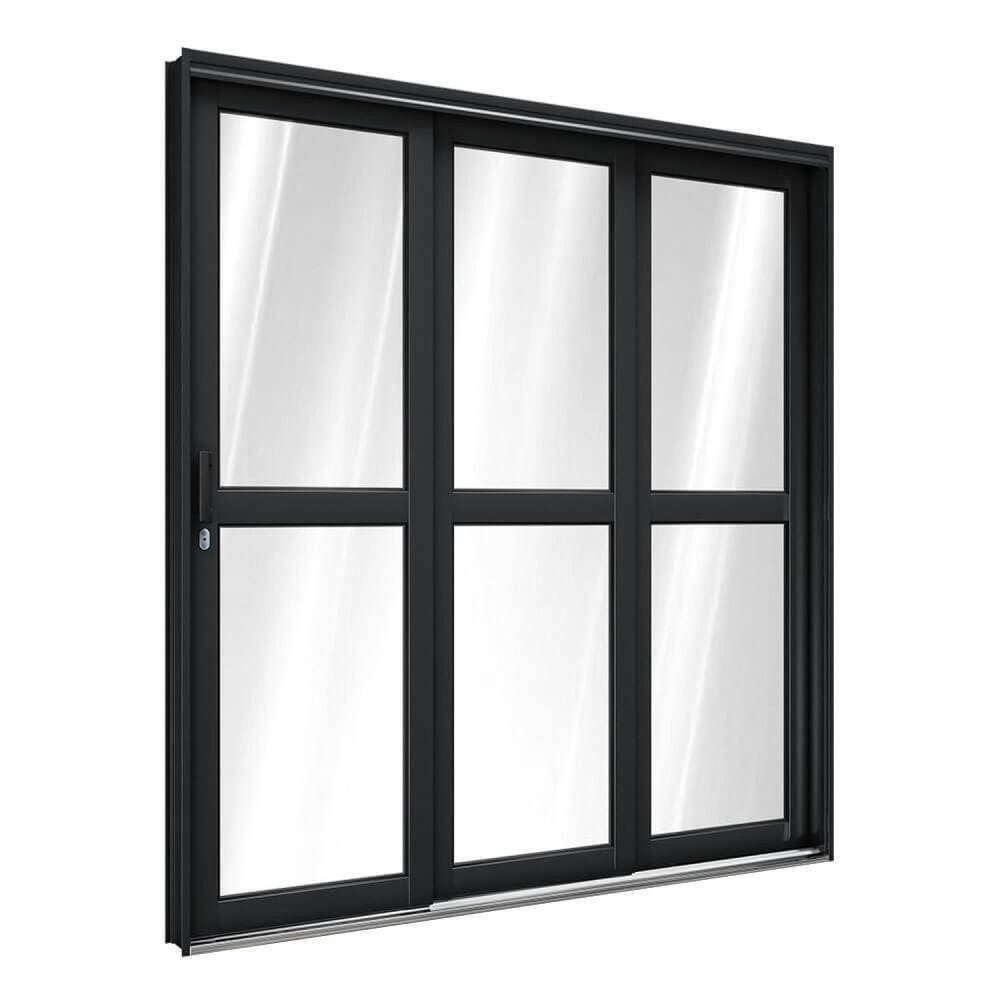 Porta de Aço de Correr Lateral com Travessa 3 Folhas 213x200cm Aço Pronto Riobras Preto