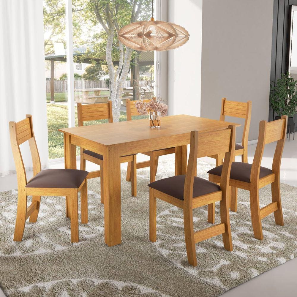 Conjunto para Sala de Jantar com 6 cadeiras Armani Viero Mel/Marrom