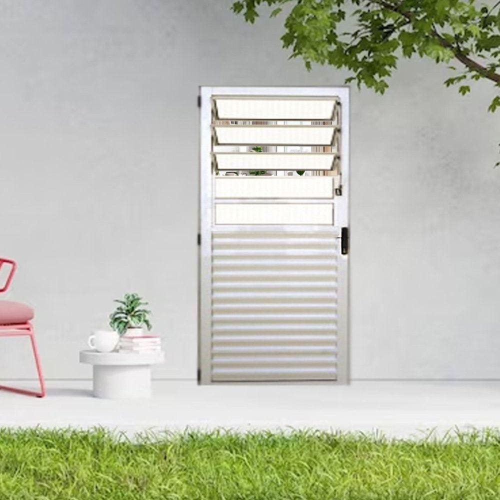 Porta Basculante Palheta de Alumínio 210 X 90cm Linha 25 Lado Direito Esquadrias Bergame Branco