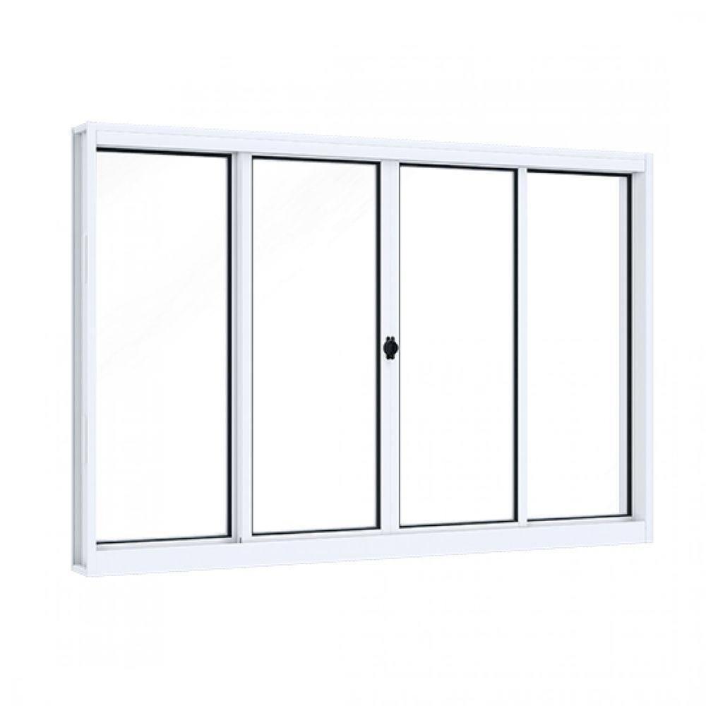 Janela de Aço de Correr 100x100cm 4 Folhas com Vidro Liso Riobras Branco