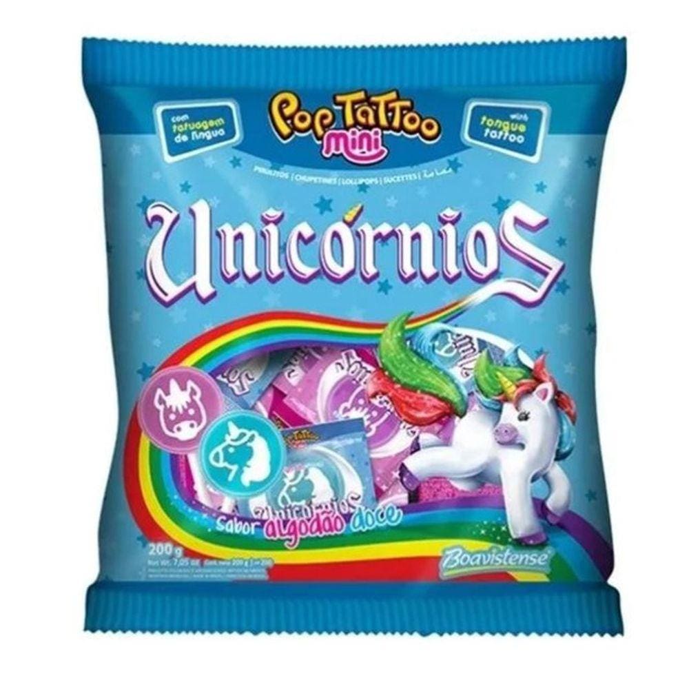 Pirulito Unicórnio Pop Tattoo Mini C/ 50un 200g