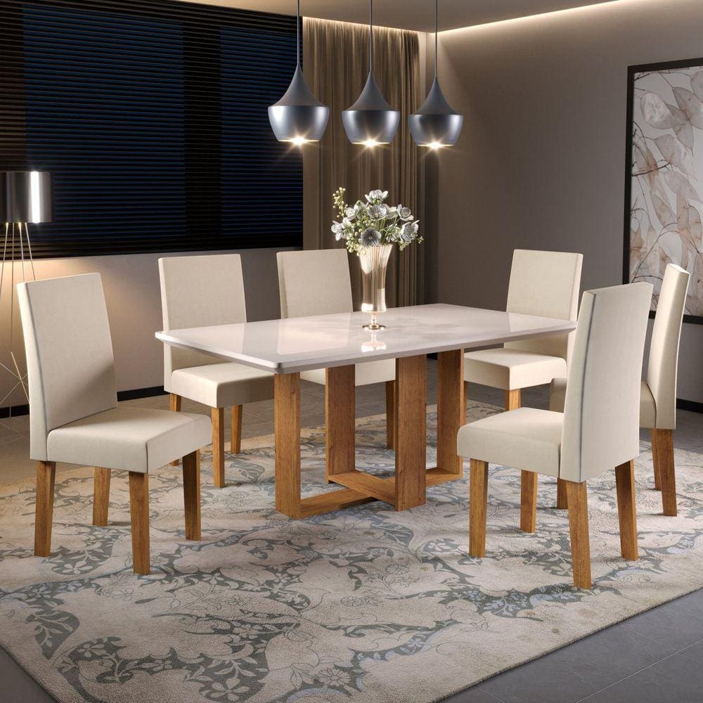 Conjunto Sala de Jantar com Cadeiras Vênus Billion Viero Mel/Bege/Off White