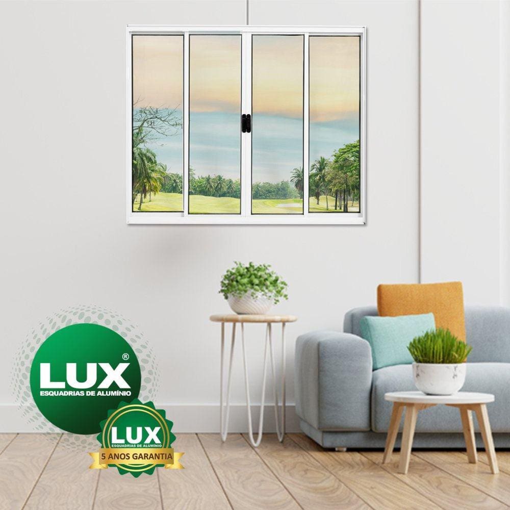 Janela de Alumínio de Correr 100x150cm 4 Folhas sem Grade Plus Lux Esquadrias Branco