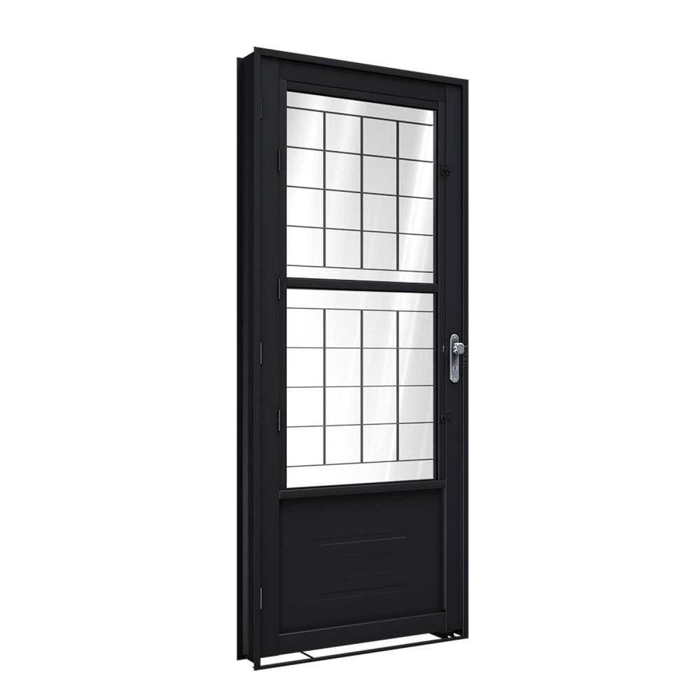 Porta de Aço de Giro com Postigo e Grade Quadrada 215x90cm Facilitá Lucasa Preto